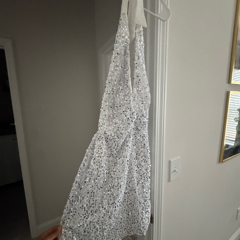 Angel Biba White Sequin Backless Dress